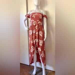 Wrangler Retro Smocked Bodice Off Shoulder Flutter Sleeves Midi/Maxi Dress sz S